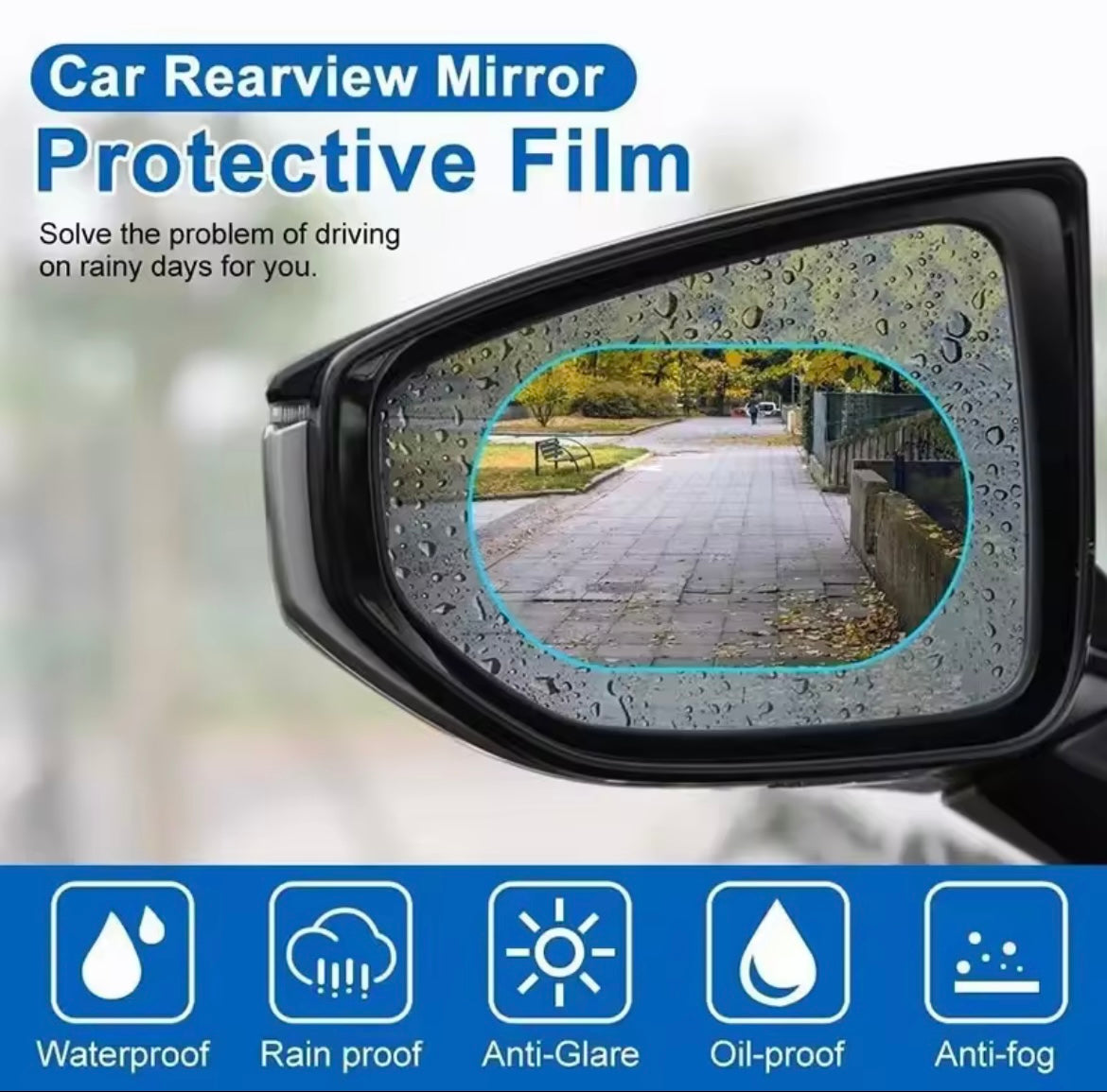 ملصق حماية مرآة السيارة ضد المطر والضباب | Film de protection anti-pluie et anti-buée pour rétroviseur | Car Rearview Mirror Anti-Rain & Anti- Fog Film