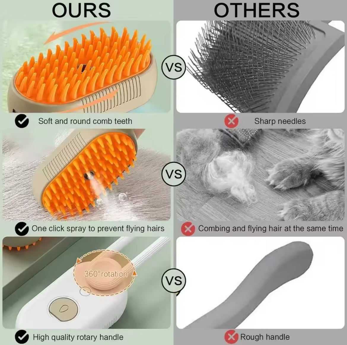 3-in-1 Pet Steam Brush | فرشاة بخار كهربائية 3 في 1 للقطط والكلاب | Brosse Vapeur 3-en-1 pour Animaux