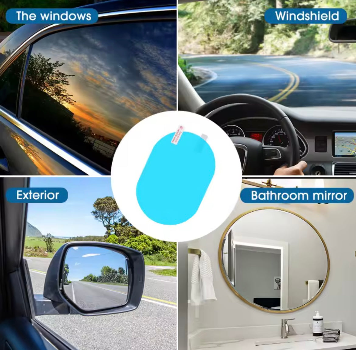 ملصق حماية مرآة السيارة ضد المطر والضباب | Film de protection anti-pluie et anti-buée pour rétroviseur | Car Rearview Mirror Anti-Rain & Anti- Fog Film