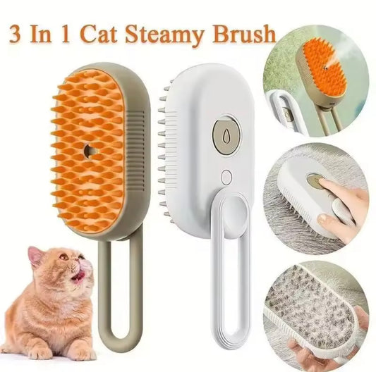 3-in-1 Pet Steam Brush | فرشاة بخار كهربائية 3 في 1 للقطط والكلاب | Brosse Vapeur 3-en-1 pour Animaux